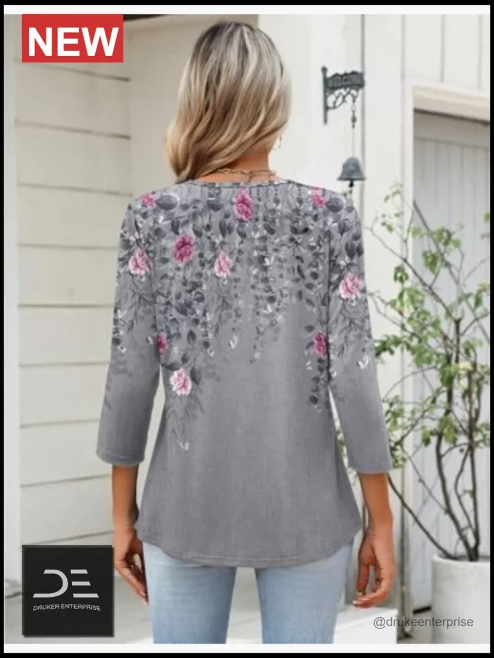 Womens 3/4 Sleeve V Neck Pleated Tunic Tops Dressy Casual Blouses - Picture 4 of 7